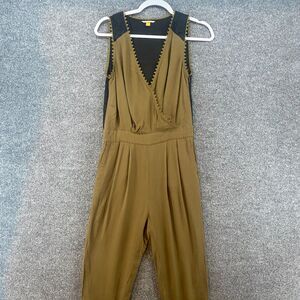 Leifsdottir Jumpsuit Womens 2 Green Wrap V-Neck Tapered Crop Jumper Boho Hippie